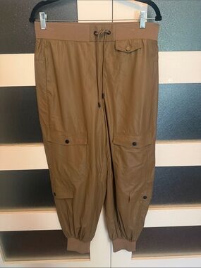 Joelle Collection Women's Cargo Jogger Pants in Tan with Drawstring Waist